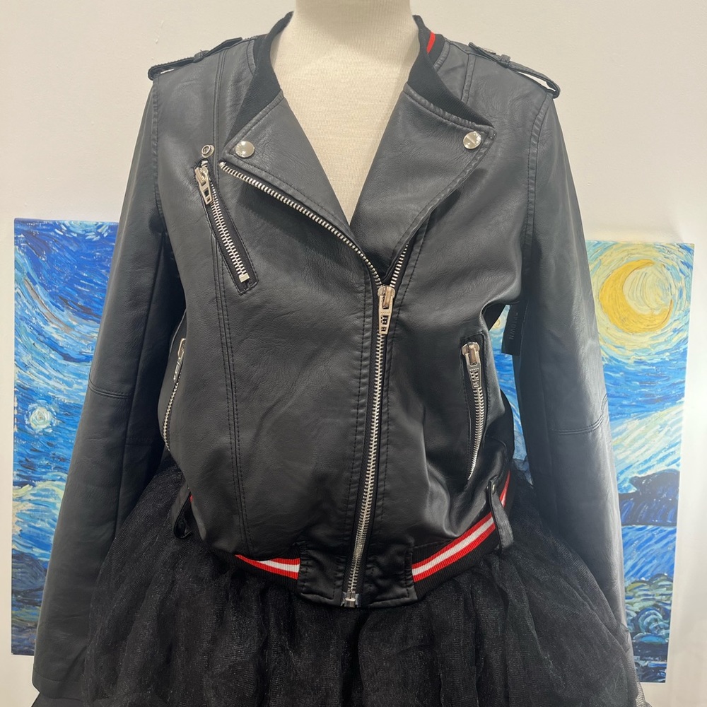BLANK NYC -Frisky Business Black Faux Leather Red Bomber Moto Jacket